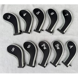 Golf Iron Headcovers Golf Club Head Cover Iron Wedge Head Protector with Zip and Embroidered Numbers (Black/Gray)