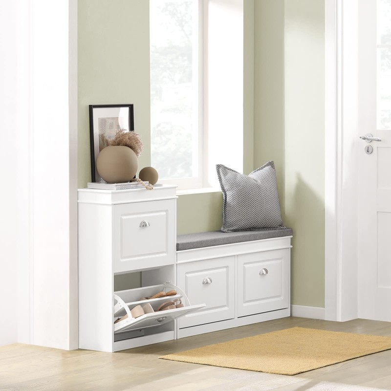 SoBuy White 2 Flip-Drawers Shoe Cabinet, Slim Shoe Rack, Shoe