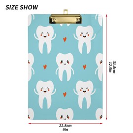 xigua Cute Cartoon Teeth Clipboard 9 x 12.5 Inches | Decorative Clipboard for School, Office, Nurse, Art, Business | Clipboard with Low Profile Silver Clip