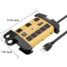 8 Outlets Heavy Duty Surge Protector Power Strip with 2 USB Ports,1800 Joules 9 Feet Power Cord and Wide Spaced for Office,Workspace,Factory,School,ETL Listed.