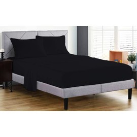 100% Egyptian Cotton Fitted Sheet 200 Thread Count Hotel Quality Soft & Crisp Cotton Caravan Campervan Bed Fitted Sheet (Black, King)