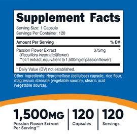 Nutricost Passion Flower Extract (1,500mg Equivalent) 120 Capsules - Gluten Free, Non-GMO, and Vegetarian Friendly