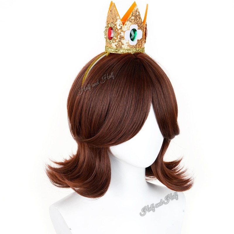 Short Curly Deep Brown Princess Costume Wig Set Red Brown