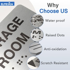 Elevator Room Signs with Raised Text & Grade 2 Braille, Brushed Aluminum/Silver Finish Easy Install with Double-Sided Tape, ADA Compliant Elevator Room Door Sign for Businesses & Offices