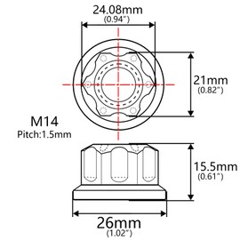 Wanyifa Titanium M6 M8 M10 M12 M14 M16 Flange Bolt Nut Bicycle Motorcycle Rear Axle Car Modification Accessories pack of 6 (M14 Pitch 1.5mm, Normal Titanium)
