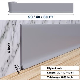 Duzzy Flexible Baseboard Molding Trim, 4 Inch(W) x 60 Feet(L) Peel and Stick Rubber Wall Trim Molding, Self-Adhesive Vinyl Wall Base Cove Base (Gray)