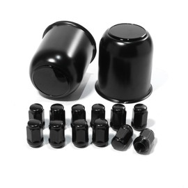 Rheedal 2Pcs Trailer Wheel Center Caps & 12Pcs Wheel Lug Nuts Kit, 3.19in Top Removable Push Through Gloss Black Hub Cap with Matt Black 1/2-20 Lug Nuts, for Truck SUV RV Wheel Rim