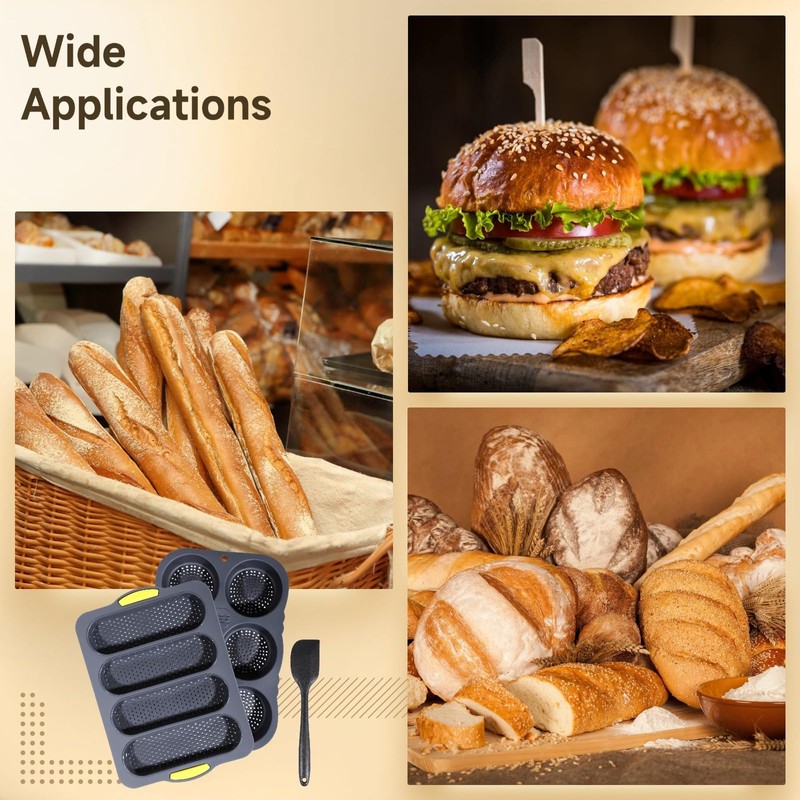 OMISTAR 3 PCS Silicone Baguette Pan and Hamburger Bun Pan