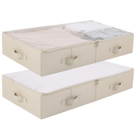 iwill CREATE PRO Pack of 2, Spacious Visible PVC Lid Underbed Storage Bins for Shoes, Blankets, Sheets organized, Foldable & Washable, Beige