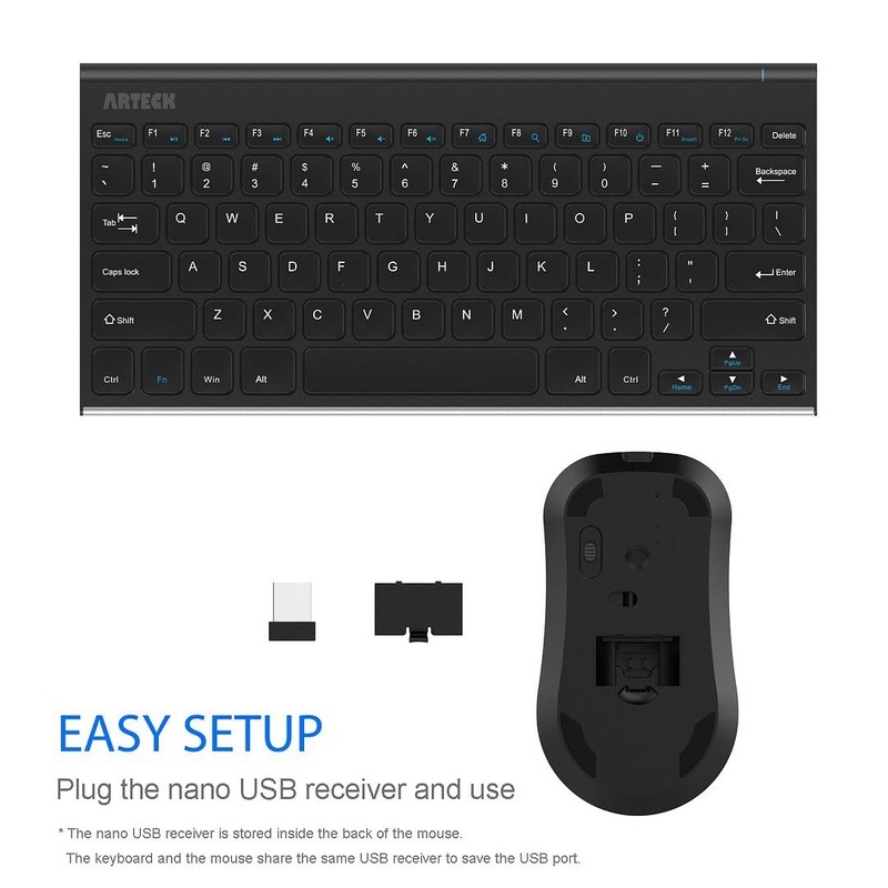 Arteck 2.4G Wireless Keyboard and Mouse Combo Ultra Compact Slim