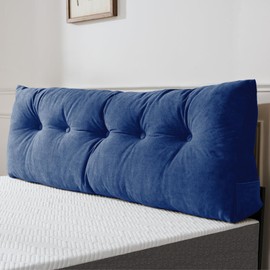 Lukace Premium Wedge Pillow Headboard with Removable Cover - Triangular Reading Support Backrest for Bed with Side Pockets, Perfect for Reading & TV (Deep Blue Twin Size, 39x8x20 Inches)