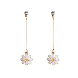 Daisy Flower Stud Earrings.Cute Chrysanthemum Dangle Earring Little Sun Flower Drop Earring for Women Jewelry (Long)