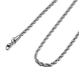 Giftall 3MM Rope Chain Necklace Stainless Steel Twist Rope Chain Necklace for Men Women 20 Inches