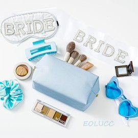 EOLUCC Bridesmaid Proposal Gifts Letter Cosmetic makeup bag bulk for Wedding Party Favors Bachelorette party decorations Makeup Pouch Birthday Toiletry Organizer Bag Makeup Case Gift (Blue)