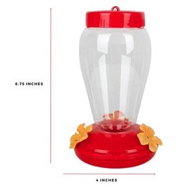 KRE Plastic Hanging Hummingbird Feeder 6.75 x 4 Inches Red Base Yellow Floral Pattern with Iron Hang Feed Outdoor Feeding Bottle Bird Pet Pack of 2 with Bonus Yawah