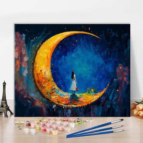 TISHIRON Paint by Numbers, Moon and Virgin Oil Painting for