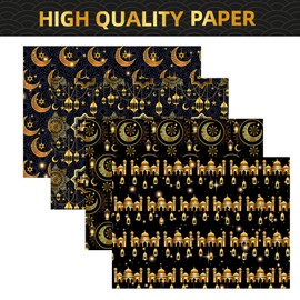 12 Sheets of Ramadan Wrapping Paper, Birthday Wrapping Paper, 4 Types of Wrapping Paper Sheets for Children, Holiday, Birthday Wrapping Paper 50 x 68 cm (Black)