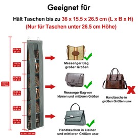 Lirex Handbag Organiser Over Door, Set of 2 with 6 Tiers, Space Saving Organiser for Storing and Organising Handbags, Ideal for Door or Closet, Handbag Holder, Dark Grey