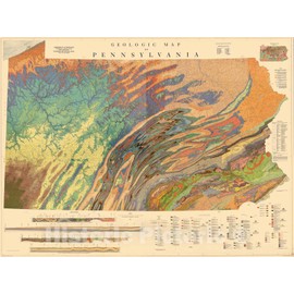Historic Map - Wall Map, Pennsylvania - Geology 1960, Vintage Wall Art - 24in x 18in