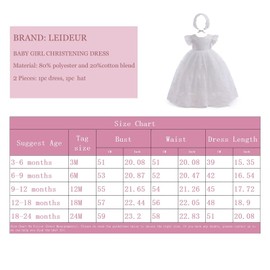 Leideur Baby Girl Christening Dress Long Blessing Dresses White Formal Wedding Dresses for Newborns, White (white 3)