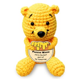 QZCYU Inspirational Positive Winnie Doll Gifts for Women - Emotional Uplifting Support Mental Health Knitted Winnie - Vintage Pooh Nursery Decor - College Student Birthday Graduation Stuffers