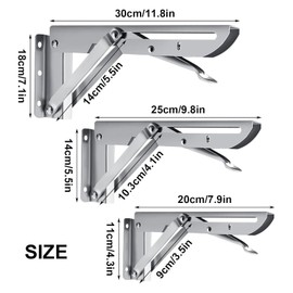 Pack of 2 200 mm Folding Console Heavy Duty Stainless Steel Folding Angle Load Capacity 40 kg, Folding Shelf Brackets for Table and Wall Mount, Silver Heavy Duty Console for DIY Projects