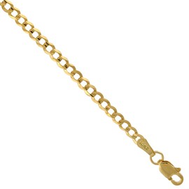 10K Yellow Gold 3mm Cuban Link Curb Chain Bracelet Concaved Beveled Edges 7 inch