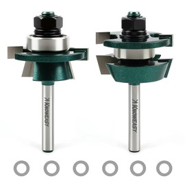 Knoweasy Shaker Style Cabinet Door Router Bit Set 2-Piece with 1/4 Inch Shank, Carbide Tipped Tongue and Groove Cutters for Woodworking, Rail and Stile Profile Bits for Professional Results