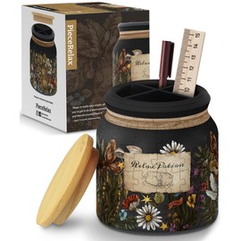 PieceRelax 3D Puzzle Jar 96 Plastic Pieces for Adults - Relax Potion - Use Includes Divider as Pen and Utensils Holder with Wooden Lid for Kitchen Dining Study Living Room Large [BB1041]