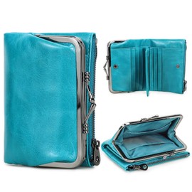 Contacts Women's RFID Wallet, Coin Purse, Card Slot, Large Capacity, Long Wallet, Bifold, Peacock Blue