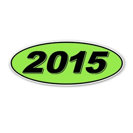 Oval Model Year Car Dealer Window Stickers - Fluorescent Green and Black - Auto Dealerships - 12 per Pack - Durable and Weatherproof (2015)