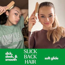 GranNaturals Cepillo de pelo de cerdas de jabalí de acabado suave para alisar y pulir un elegante moño de cola de caballo con un extremo ancho de cola
