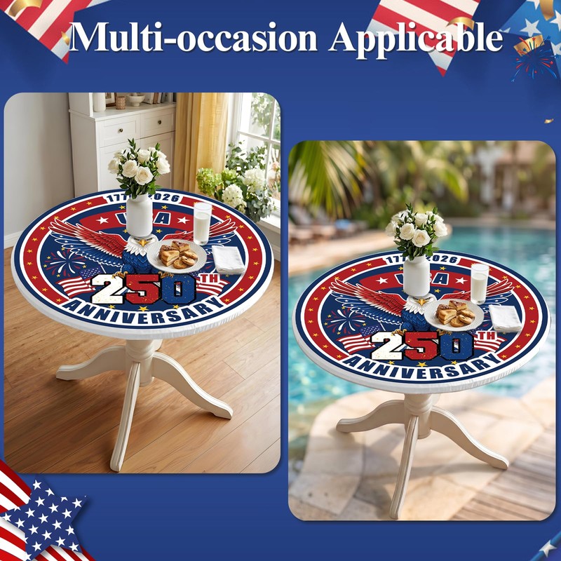 Hiboss 4th of July Tablecloth Round 44 Inch, Memorial Day