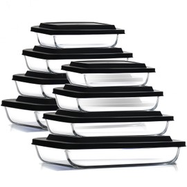 Eatex 8-Pack Glass Food Storage Containers with Lids, Baking Pans Set, Glass Baking Dishes for Oven | Leakproof Casserole Dish Lasagna Pan, Kitchen Serving Dishes| Oven Microwave Freezer Safe Bakeware