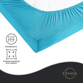 Devior Jersey fitted sheet 90 x 200 cm - 100 x 200 cm turquoise, bed sheet 100% cotton, up to 22 cm mattress height elastic band, Oeko-Tex made in green, fitted sheets, fitted sheet, mattress cover 90
