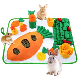 Adpartner 24" x 20" Rabbit Foraging Mat with Carrot Toy, Interactive Snuffle Feeding Pad for Boredom, Polar Fleece Pet Feed Game for Rabbits Bunny Guinea Pigs Chinchillas Ferrets