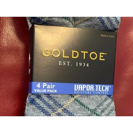 GOLD TOE $20 GOLDTOE Dress Socks | 4 Pair | Grey Tan Blue Plaid | Shoe 7-12 Sock 10-13