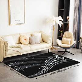 jejeloiu Musical Note Decorative Carpet Black White Music Theme Decorative Carpet Mat Decor Extra Soft Rugs for Living Room Bedroom Room Washable Area Rug 5'x7'