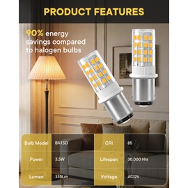 LUHMQ 3-Pack BA15D LED Bulb AC/DC 12V, 1157 1004 1076 1130 1142 1176 S8 Double Contact Bayonet Base, Low Voltage 3.5W 3000K Warm White for RV Camper Marine Boat Trailer Motorhome Landscape Lighting
