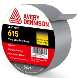 Avery Dennison Duct Tape, Heavy Duty PVC Easy Tear Tape, Strong Adhesive Waterproof Duct Tape for Indoor Outdoor Repairs, 2 in x 36 Yard, Silver, 1 Roll