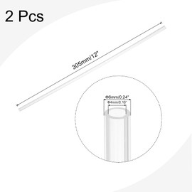 MECCANIXITY Acrylic Pipe Rigid Round Plastic Clear Tube 4mm ID 6mm(1/4 inch) OD 305mm(12") for Lamps and Lanterns, Water Cooling System 2pcs