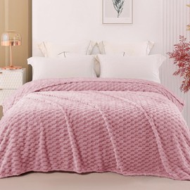 Exclusivo Mezcla Twin Size Fleece Blanket for Bed, 60x80 Inches Stylish Jacquard Velvet Soft Blanket, Fuzzy Cozy Lightweight for Winter, Dusty Pink