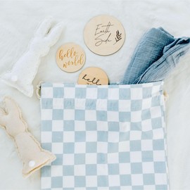 Gather & Knot Drawstring Gift Bags | 20" Large 12" Small | Premium Canvas | Gender Neutral Reusable Fabric Wrap for Mother's Day, Father's Day, Baby Shower or Birthdays | Checkers Blue