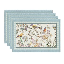 Artoid Mode Blue Birds Flowers Blossom Placemats Set of 4, 12x18 Inch Table Mats for Table Runner Party Kitchen Dining Decoration