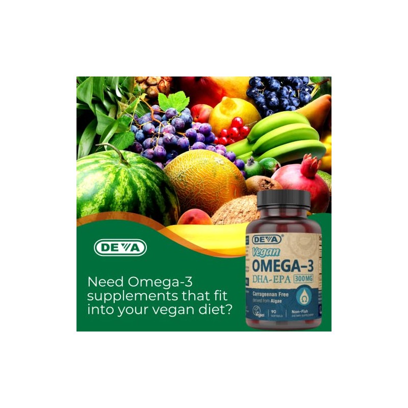 DEVA Vegan Vitamins Vegan DHA (Algae) 200mg Vegan Softgels, 90-Count