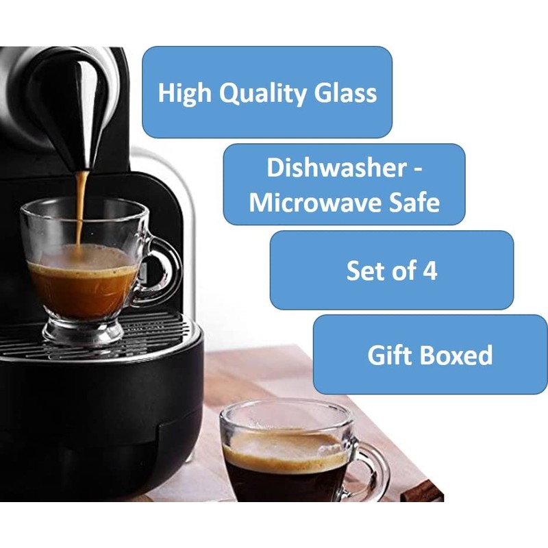 BOHEM'S Espresso Cups, 3.2 oz Small Demitasse Clear Glass Espresso