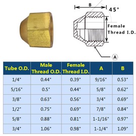 Brass 45 Degree Flare Cap 5/16" Tube OD SAE Fitting 1/2" Thread Size 5pcs