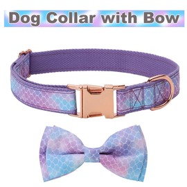 Mycicy Dog Collar with Bow, Soft Comfy Bowtie Dog Collar, Cute Cotton Dog Collars Breathable Adjustable Pet Collars for Small Medium Large Dogs (Purple-S)