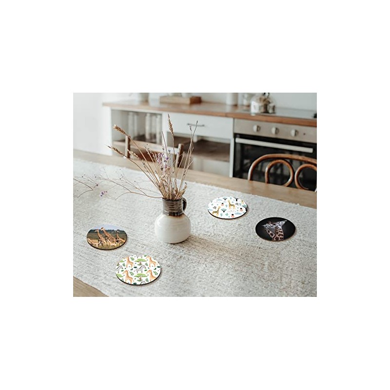 4 x Round Giraffe Coasters - Animals Wild Safari Set