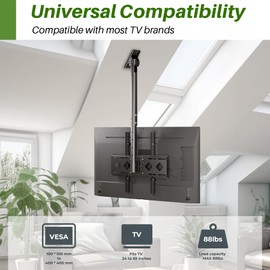 AENTGIU Ceiling TV Mount Bracket - Hanging TV Mount Fits Most 26-65 inch LED, LCD, OLED, Plasma Flat Screen TVs - Adjustable Height Full Motion 360° Rotation Tilting Swiveling Flip Down TV Mount